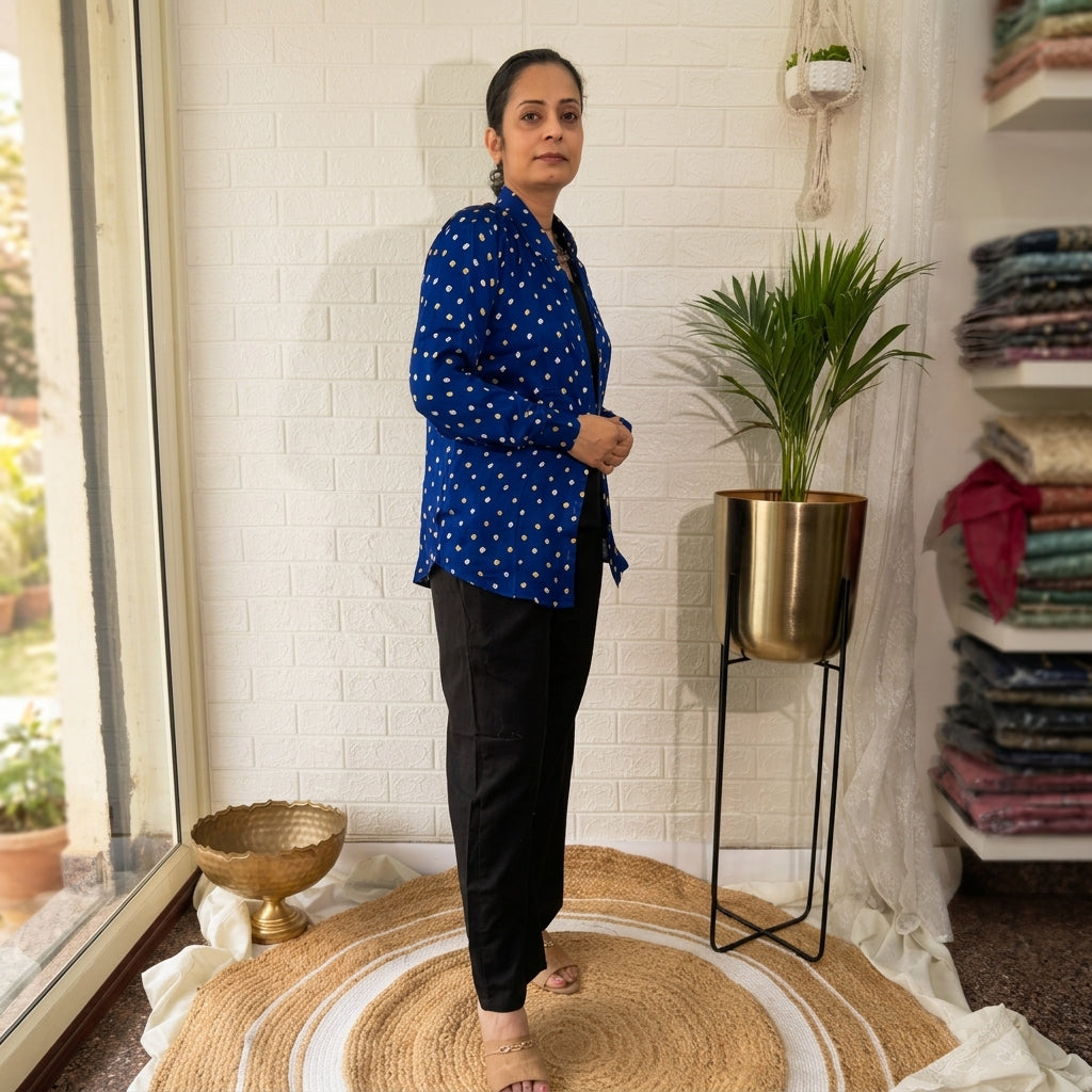 Bandhini Modal Silk Shirt-Blue