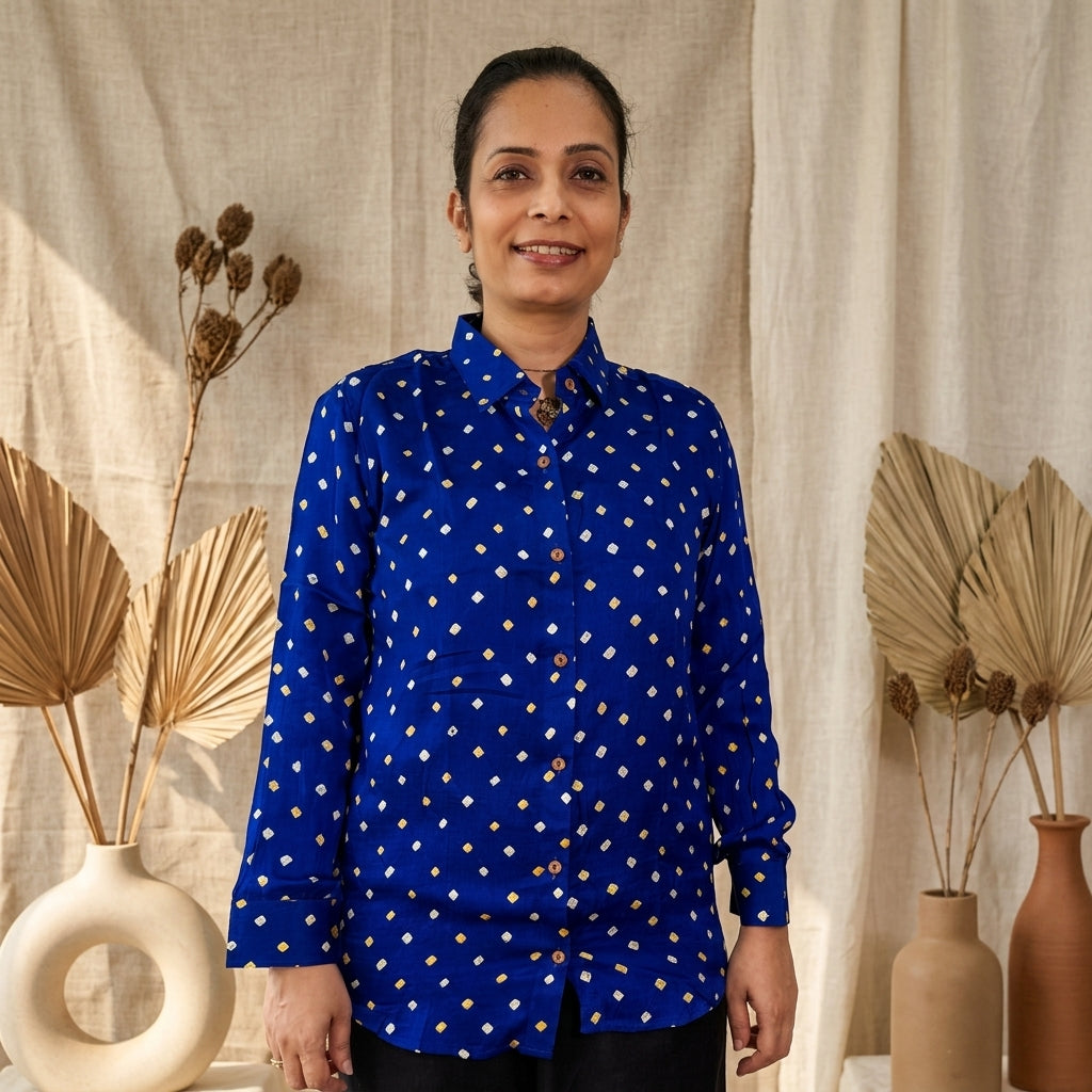 Bandhini Modal Silk Shirt-Blue
