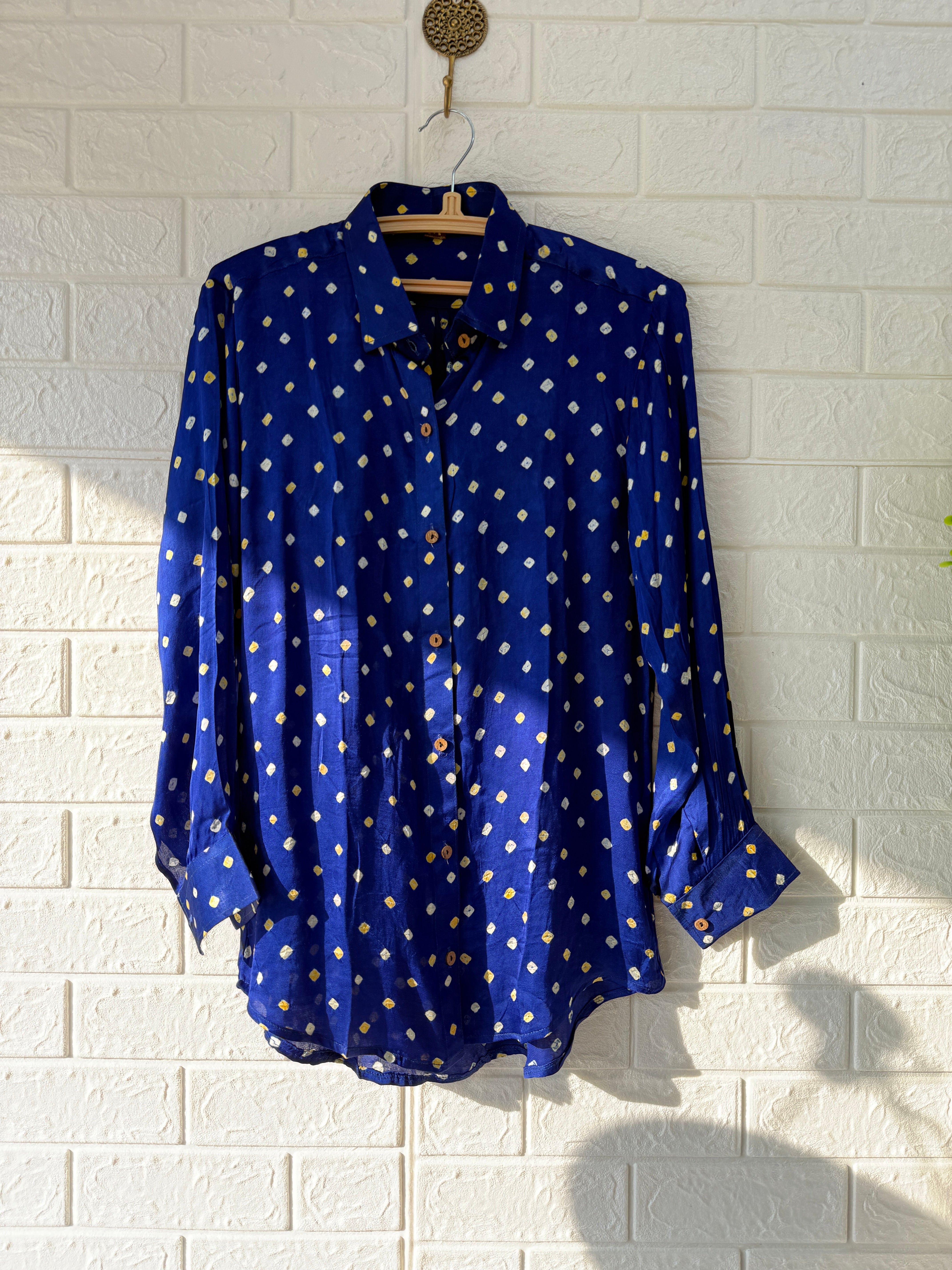 Bandhini Modal Silk Shirt-Blue