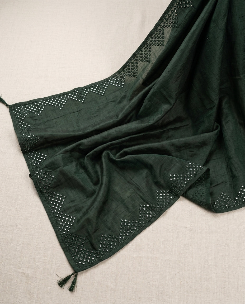 Solid Semi Silk Dupatta - Green