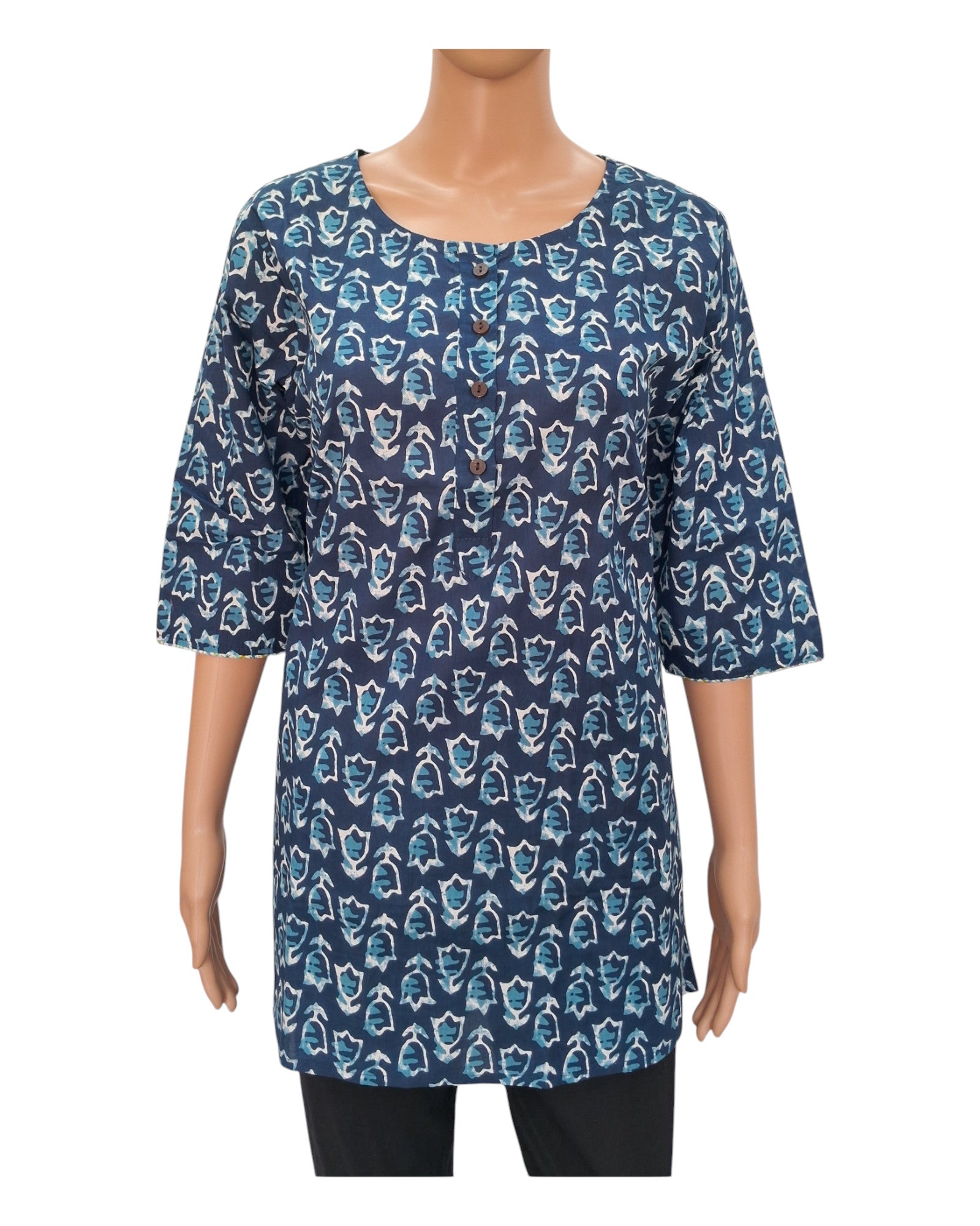 Buy Casual Printed Cotton Tunic in blue – Tvahra