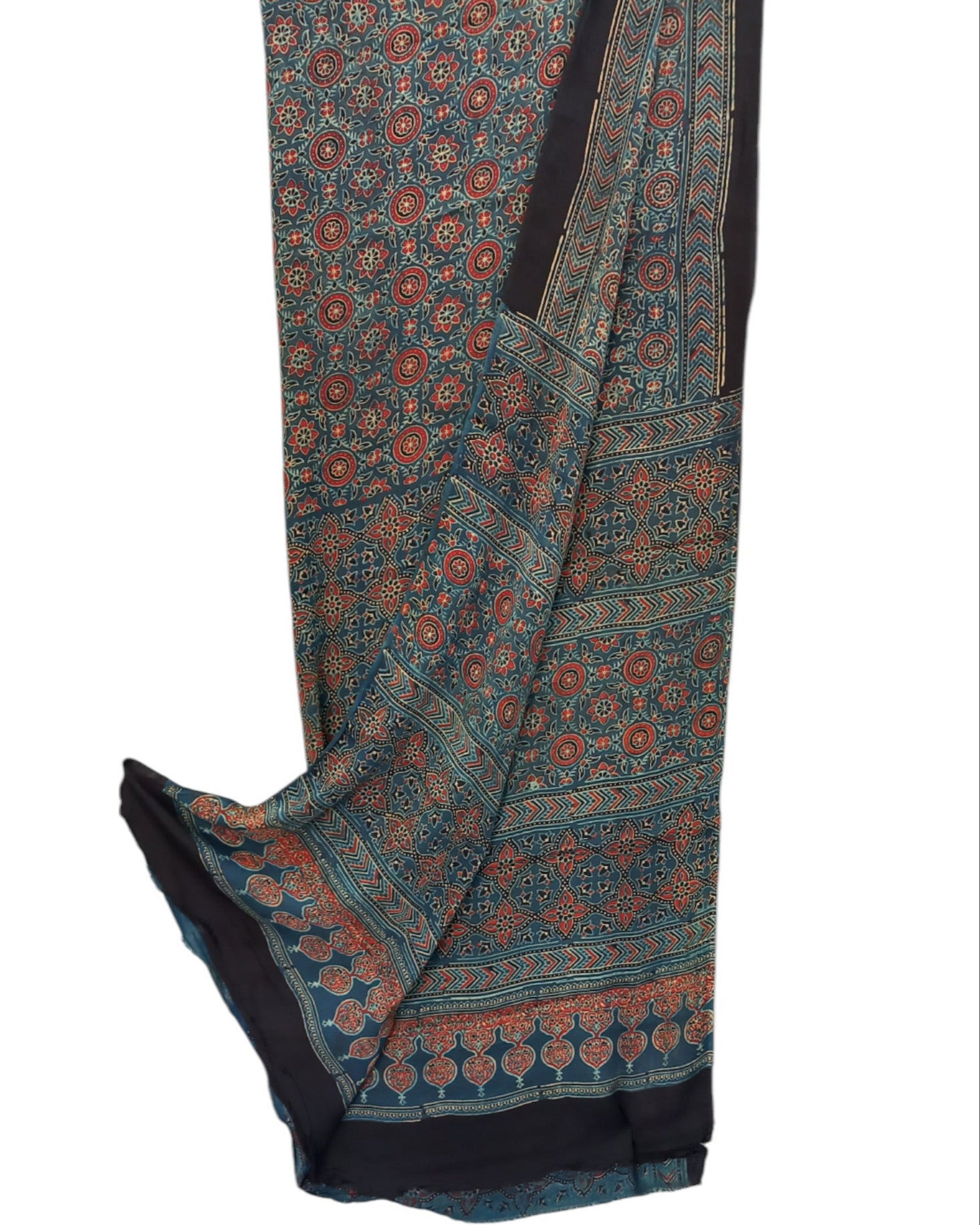 Buy Ajrakh Print Natural Dye Modal Silk Saree – Tvahra