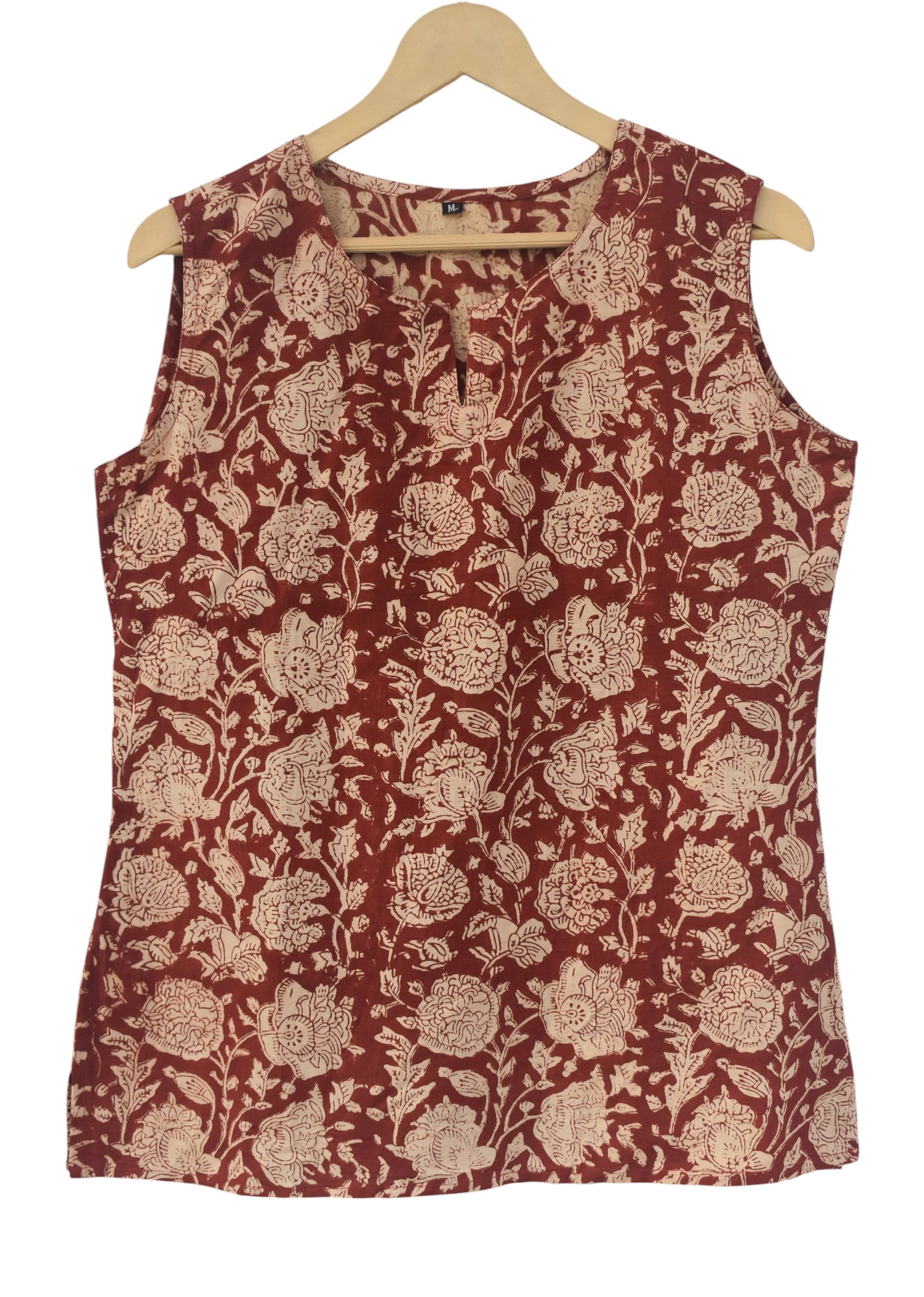 Buy Sleeveless Hand Block Printed Tunic in pink – Tvahra