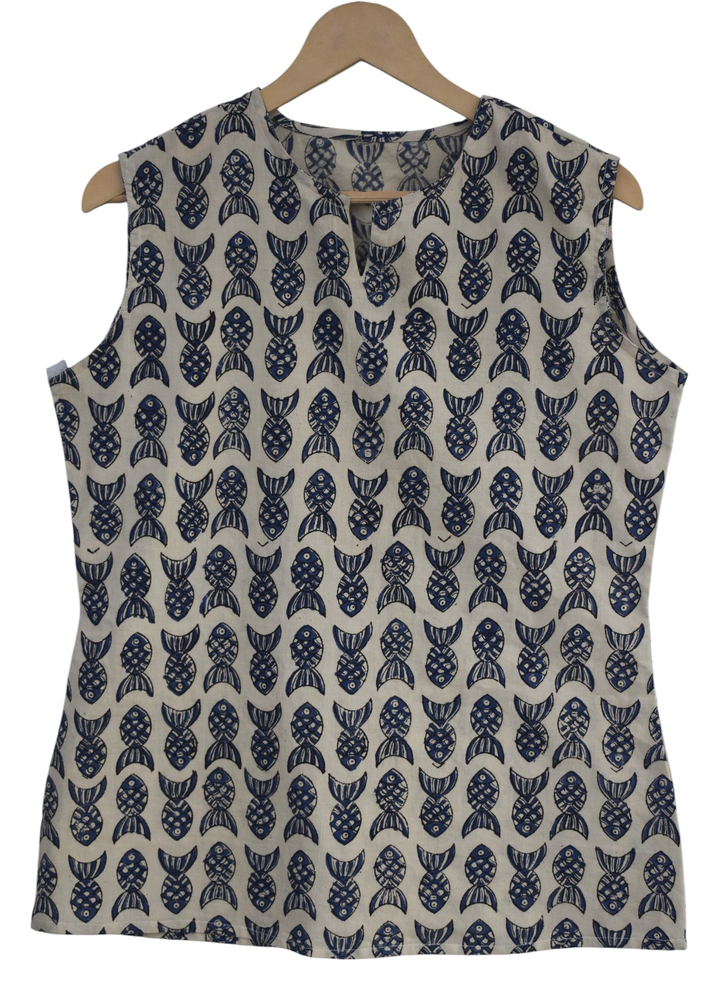 Buy Sleeveless Hand Block Printed Tunic in white – Tvahra