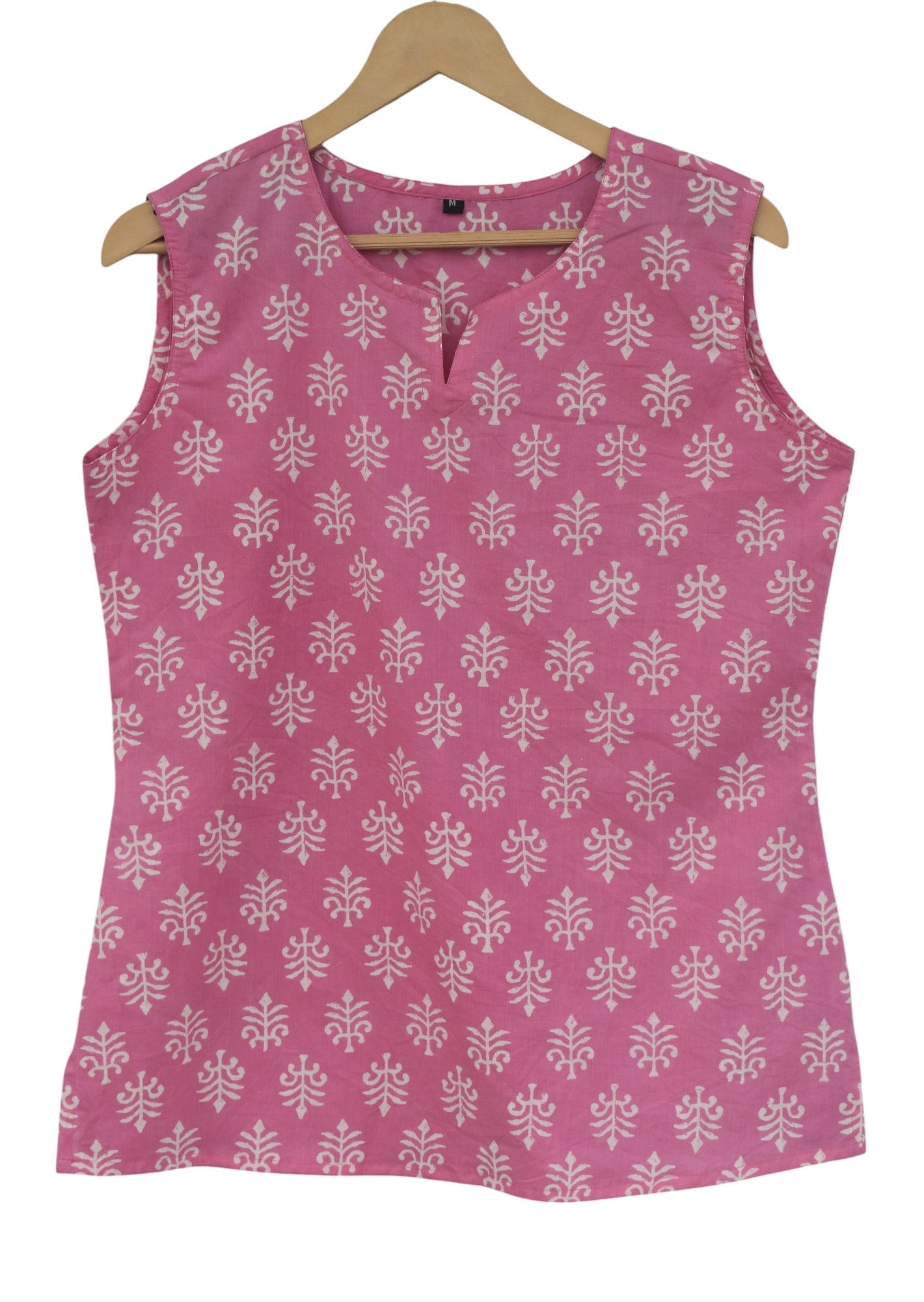 Buy Sleeveless Hand Block Printed Tunic in pink – Tvahra