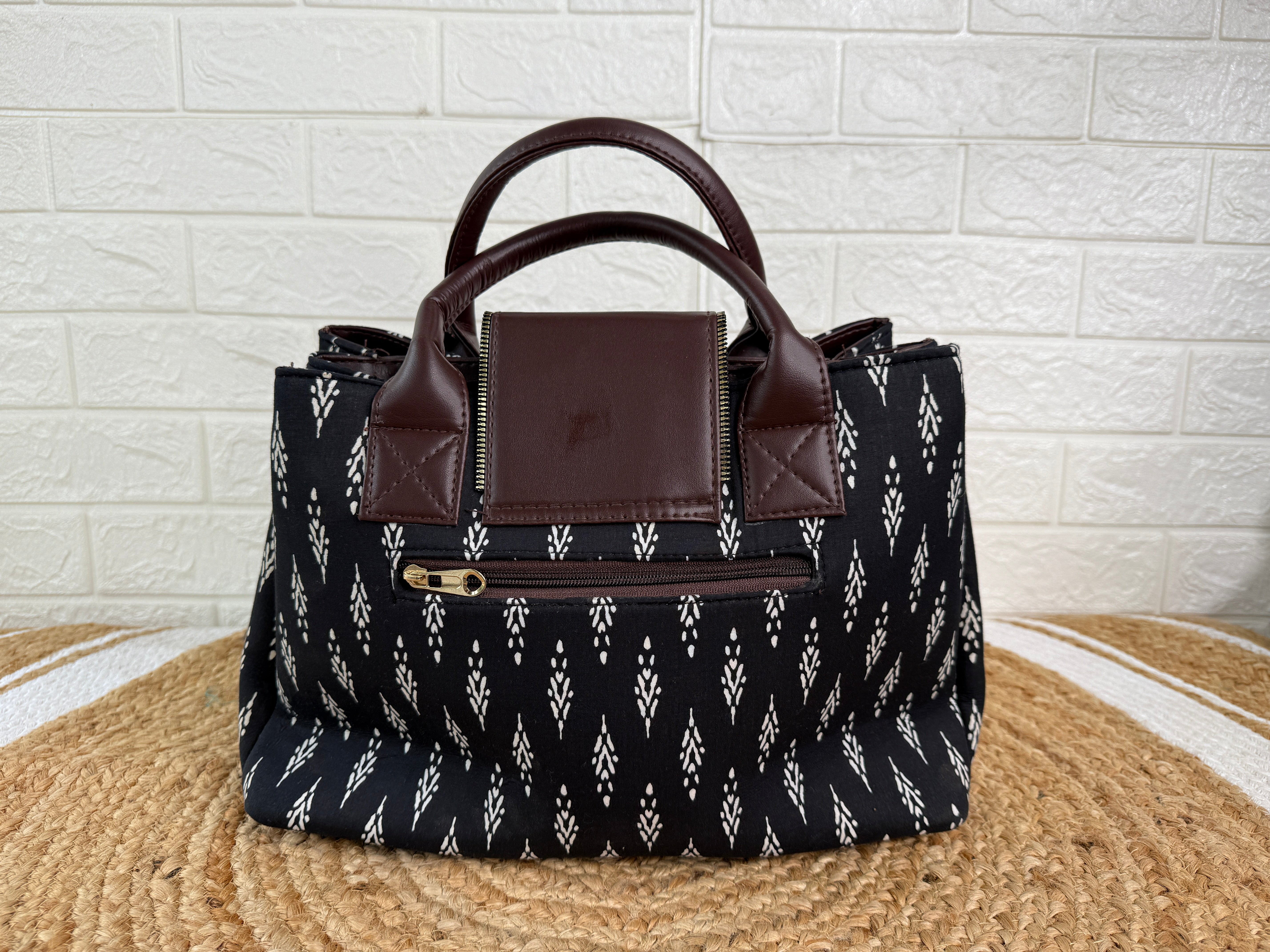 Digital Print Cotton Silk 3 Partition Handbag With Add On Pouch