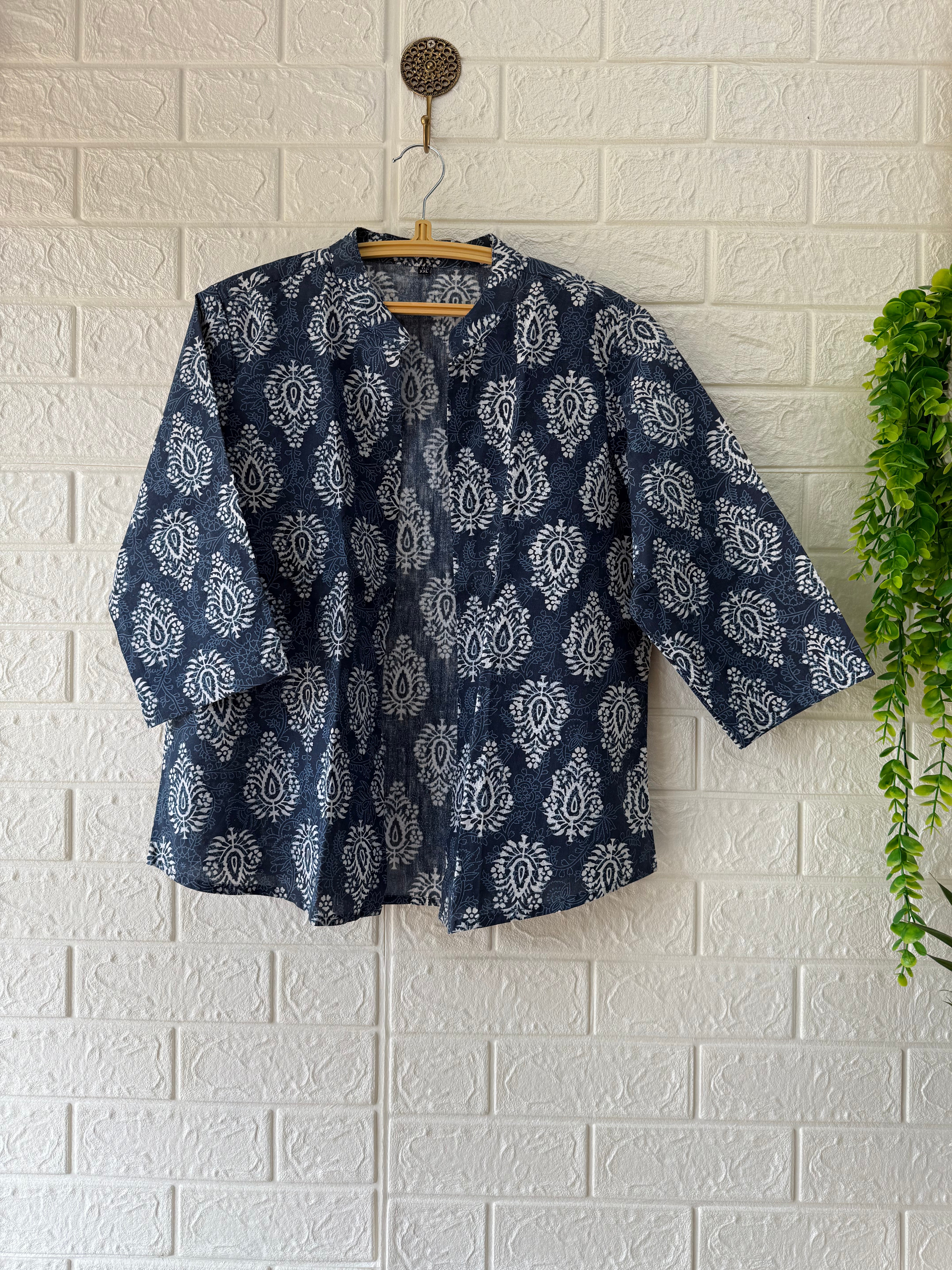 Cotton Printed Short Shrug - Navy-Blue