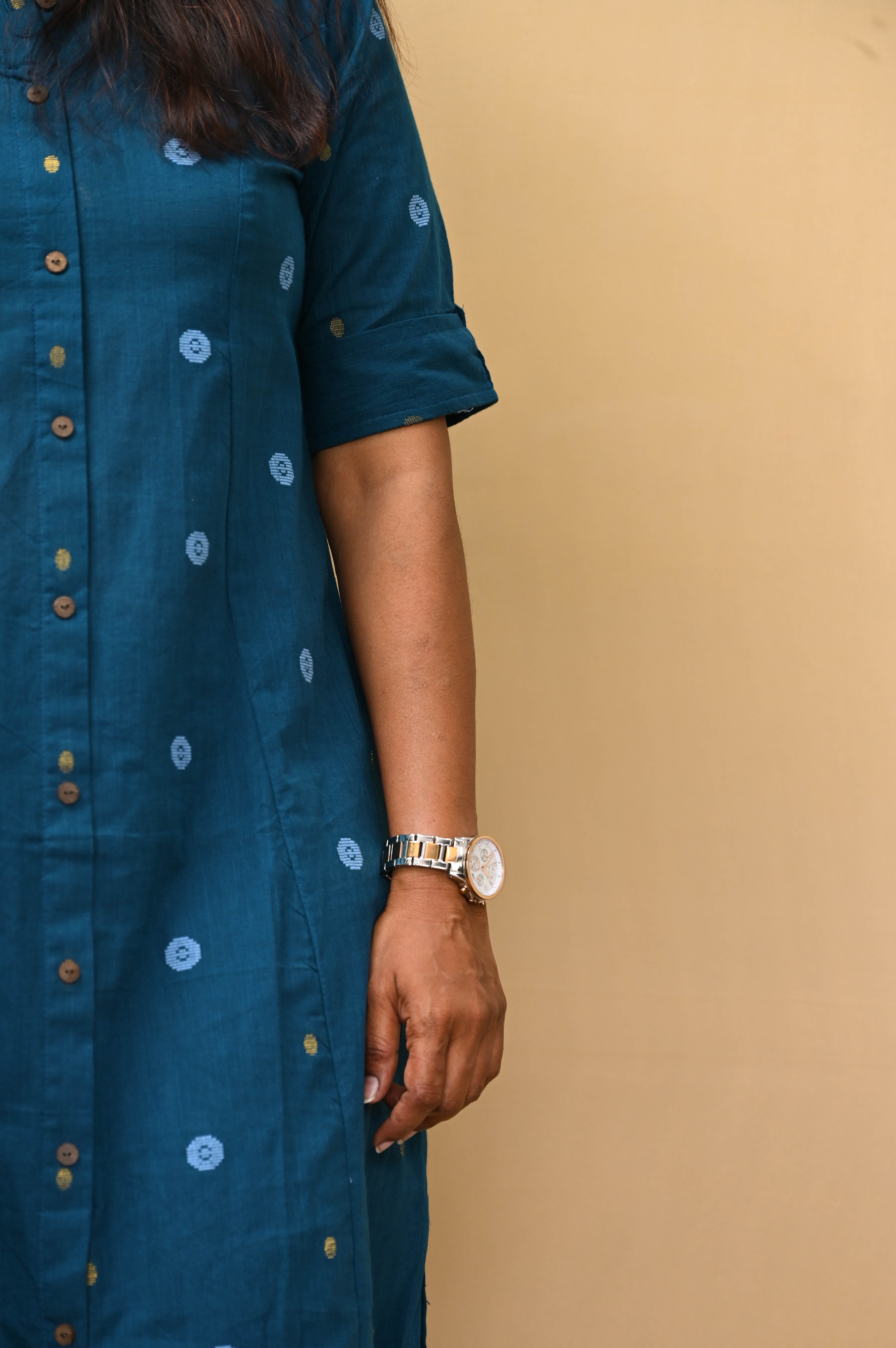 Blue Office Wear Handloom Cotton Kurta Pant Set
