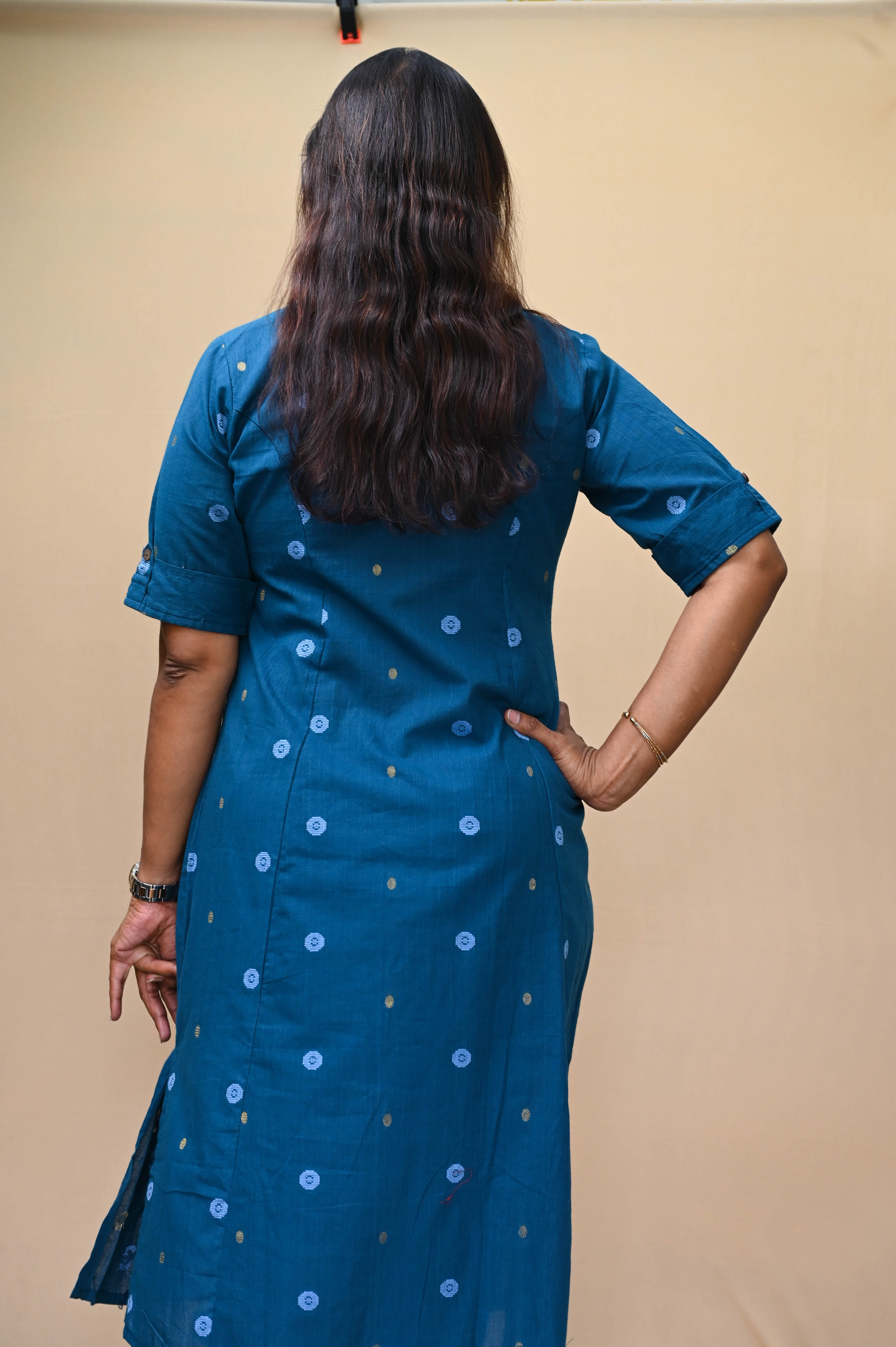 Blue Office Wear Handloom Cotton Kurta Pant Set