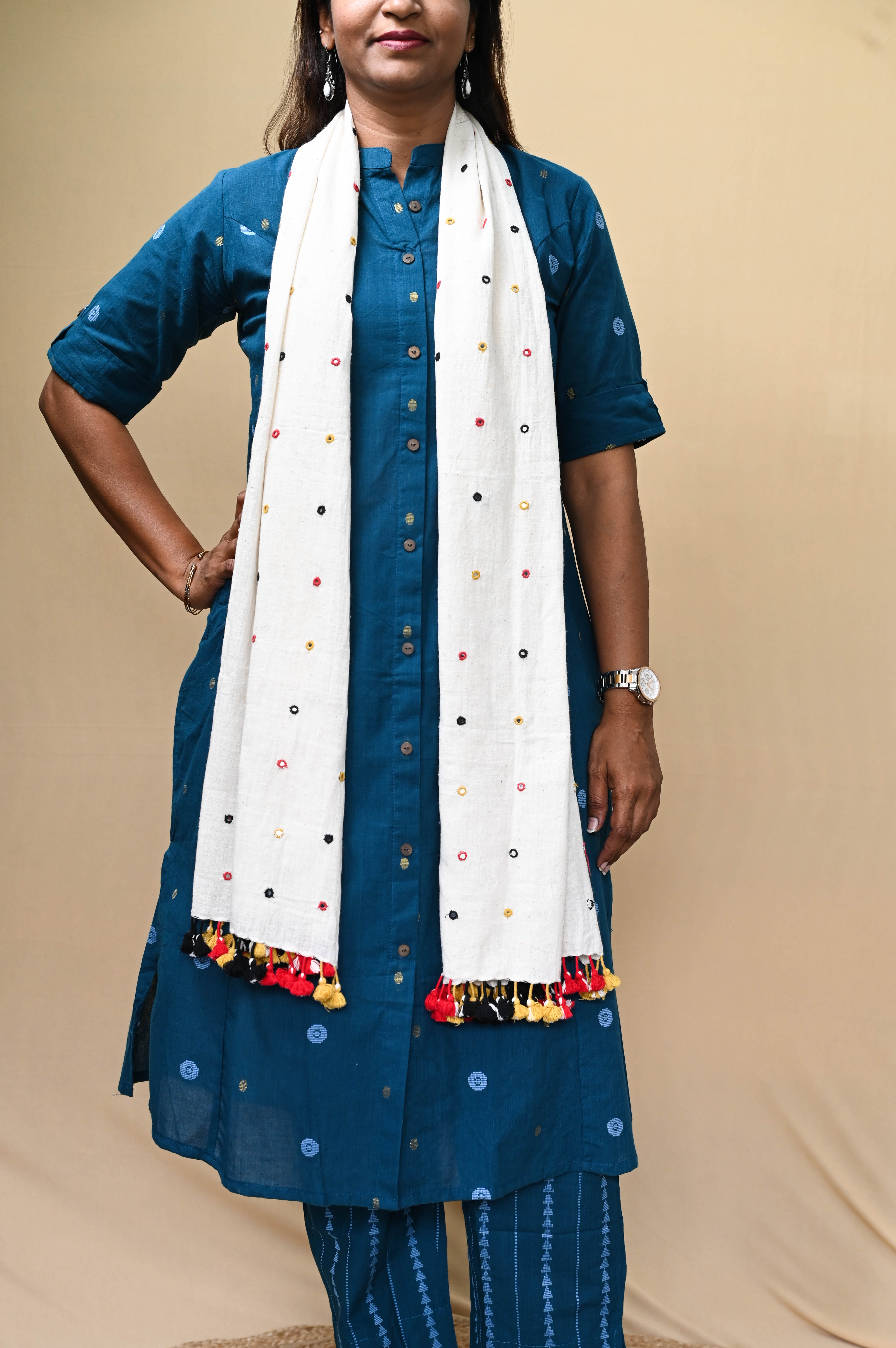 Blue Office Wear Handloom Cotton Kurta Pant Set