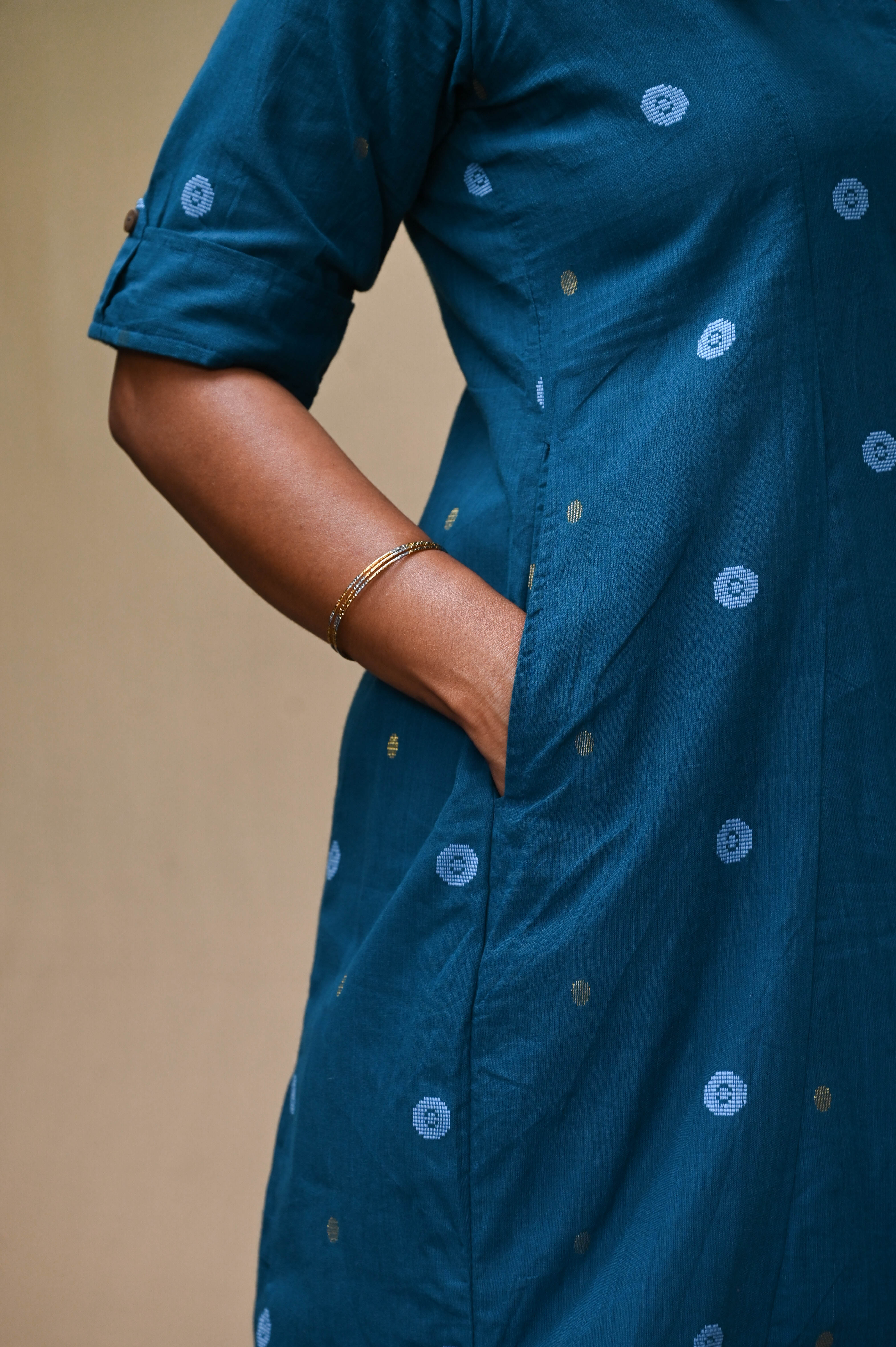 Blue Office Wear Handloom Cotton Kurta Pant Set
