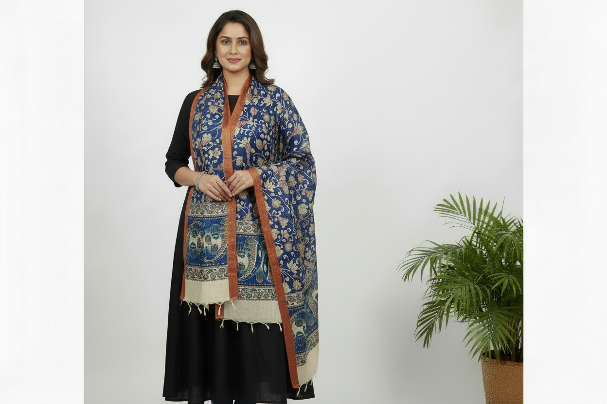 Blue Kalamkari Dupatta with Regular Kurta
