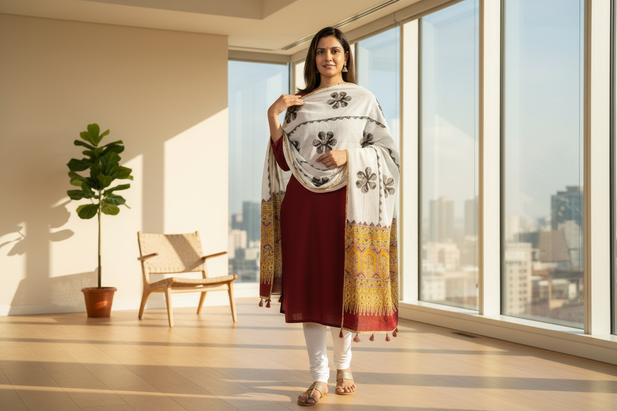 Maroon Dupatta with Different Color Kurta