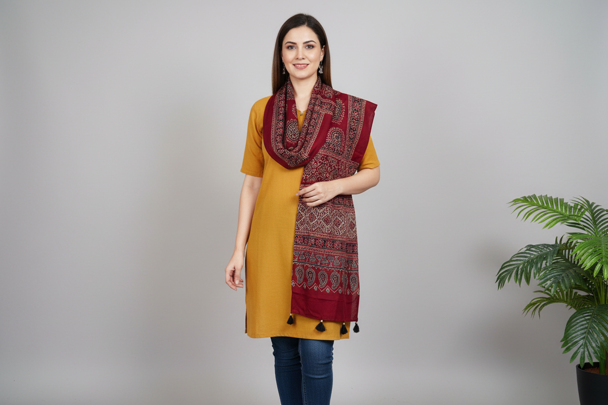 Maroon Stole with Contrast Kurta