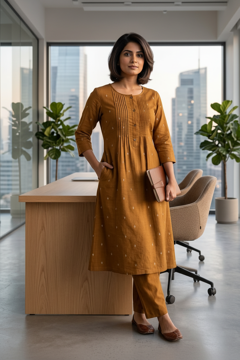 Pintucks Handloom Kurta Pant Set - Editorial