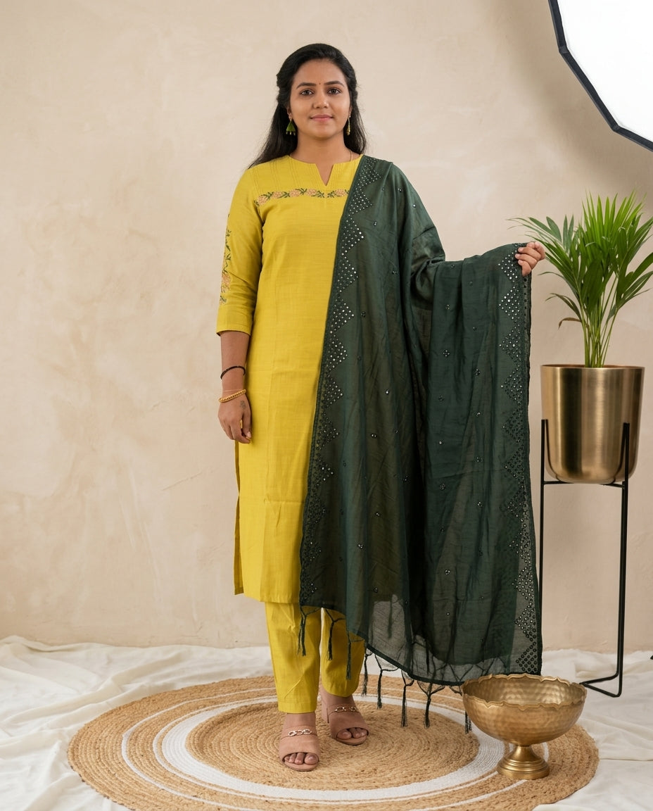 Solid Semi Silk Dupatta - Green