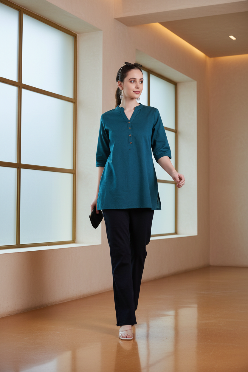Teal Asian Collar Tunic - Editorial
