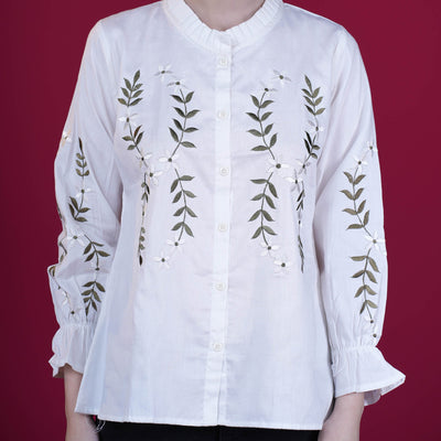 Embroidered Cotton Linen Tunic - Pink