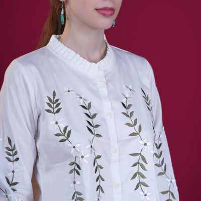 Embroidered Cotton Linen Tunic - White