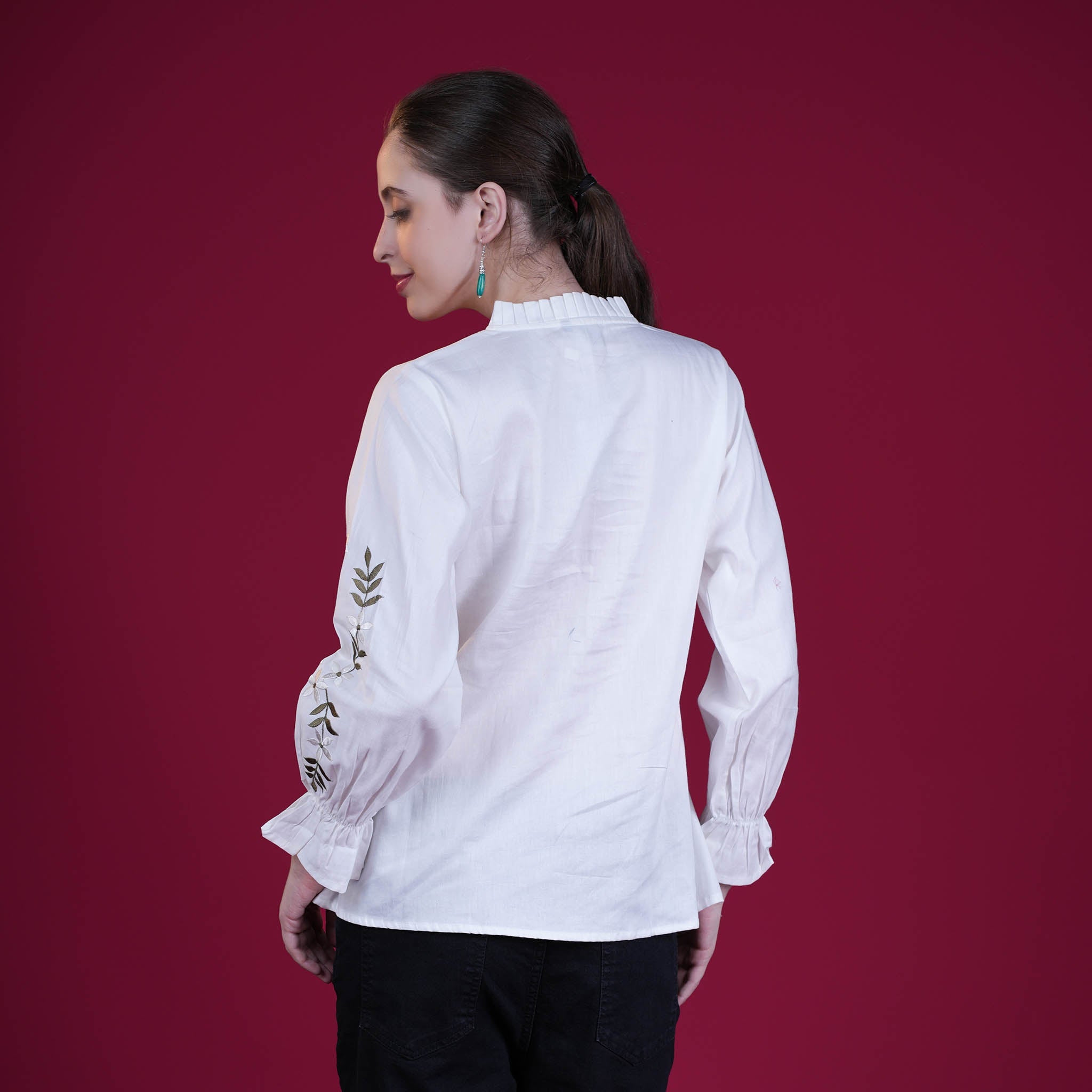 Embroidered Cotton Linen Tunic - Pink