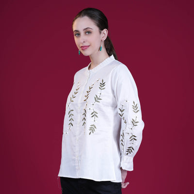 Embroidered Cotton Linen Tunic - White