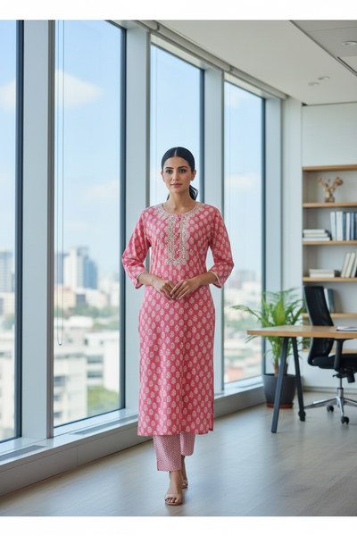 Mul Cotton Kurta Pant Set With Embroidery And Sequins