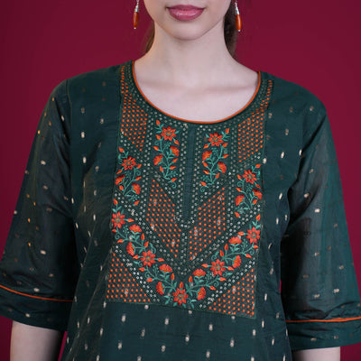 Chanderi Silk Kurta With Embroidery - Black