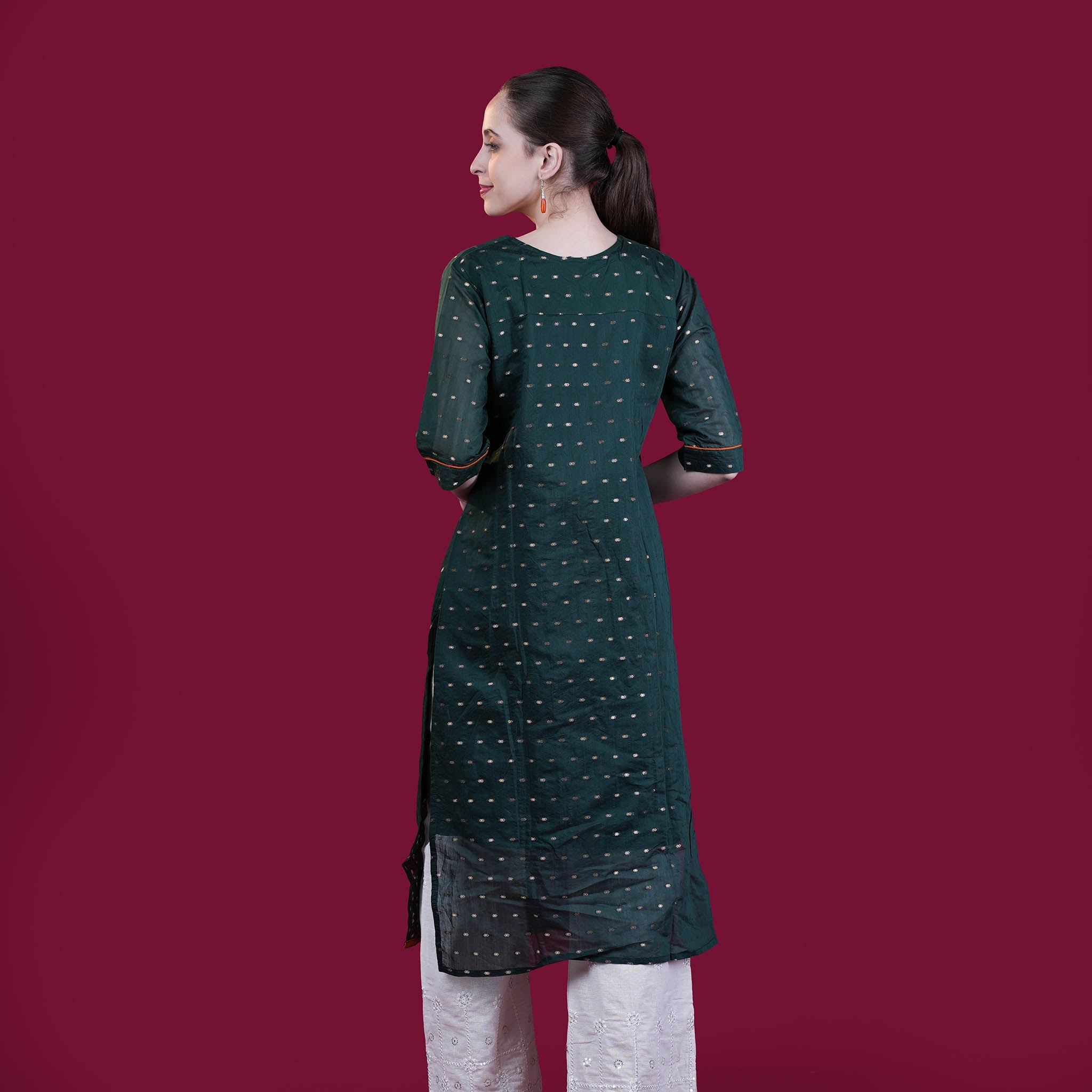 Chanderi Silk Kurta With Embroidery - Green