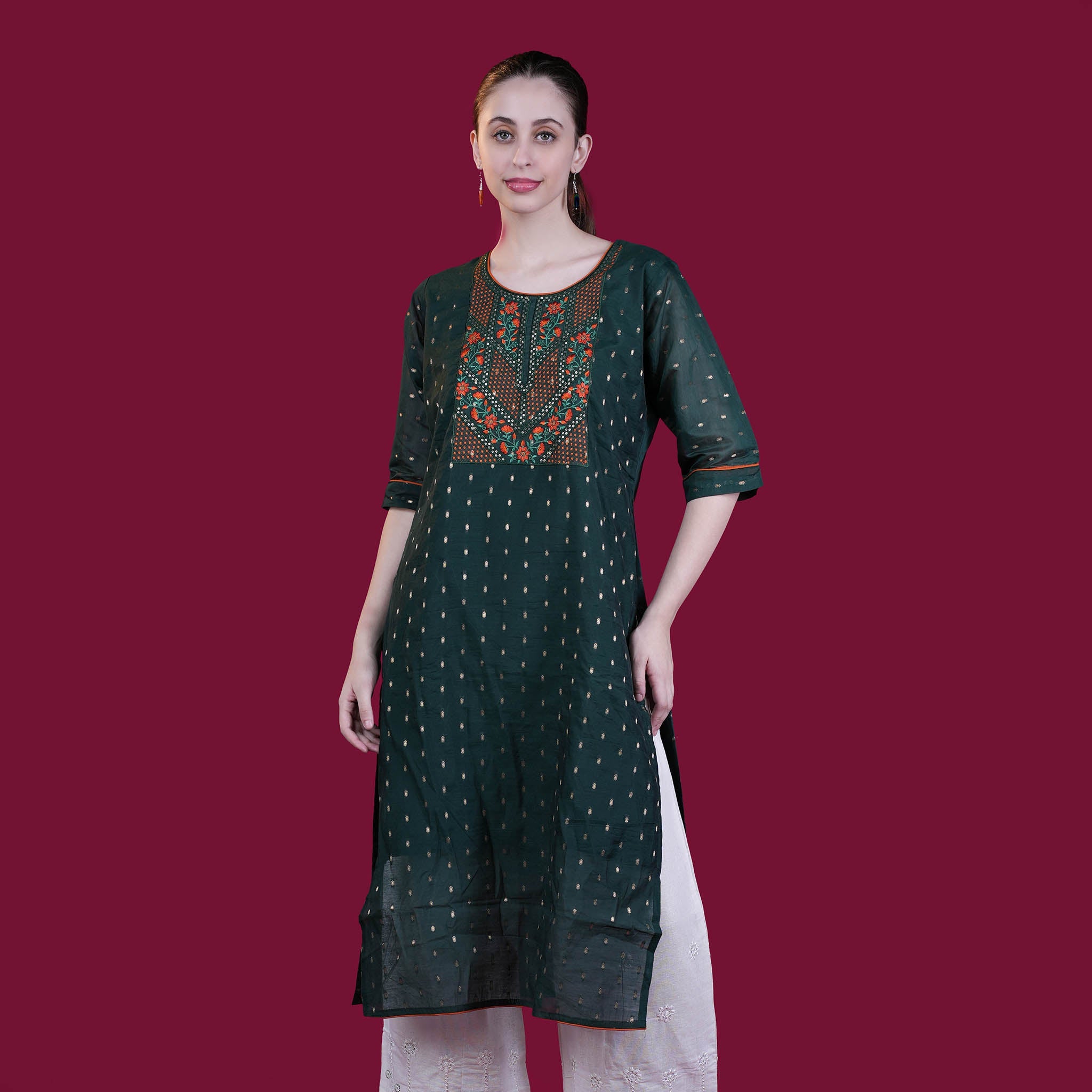 Chanderi Silk Kurta With Embroidery - Purple