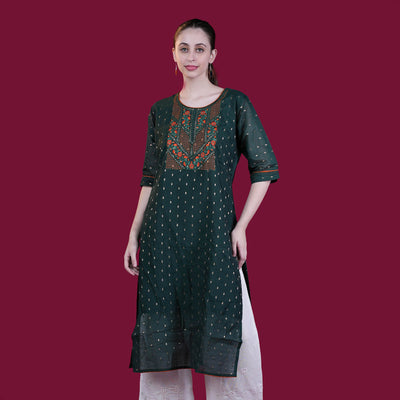 Chanderi Silk Kurta With Embroidery - Purple