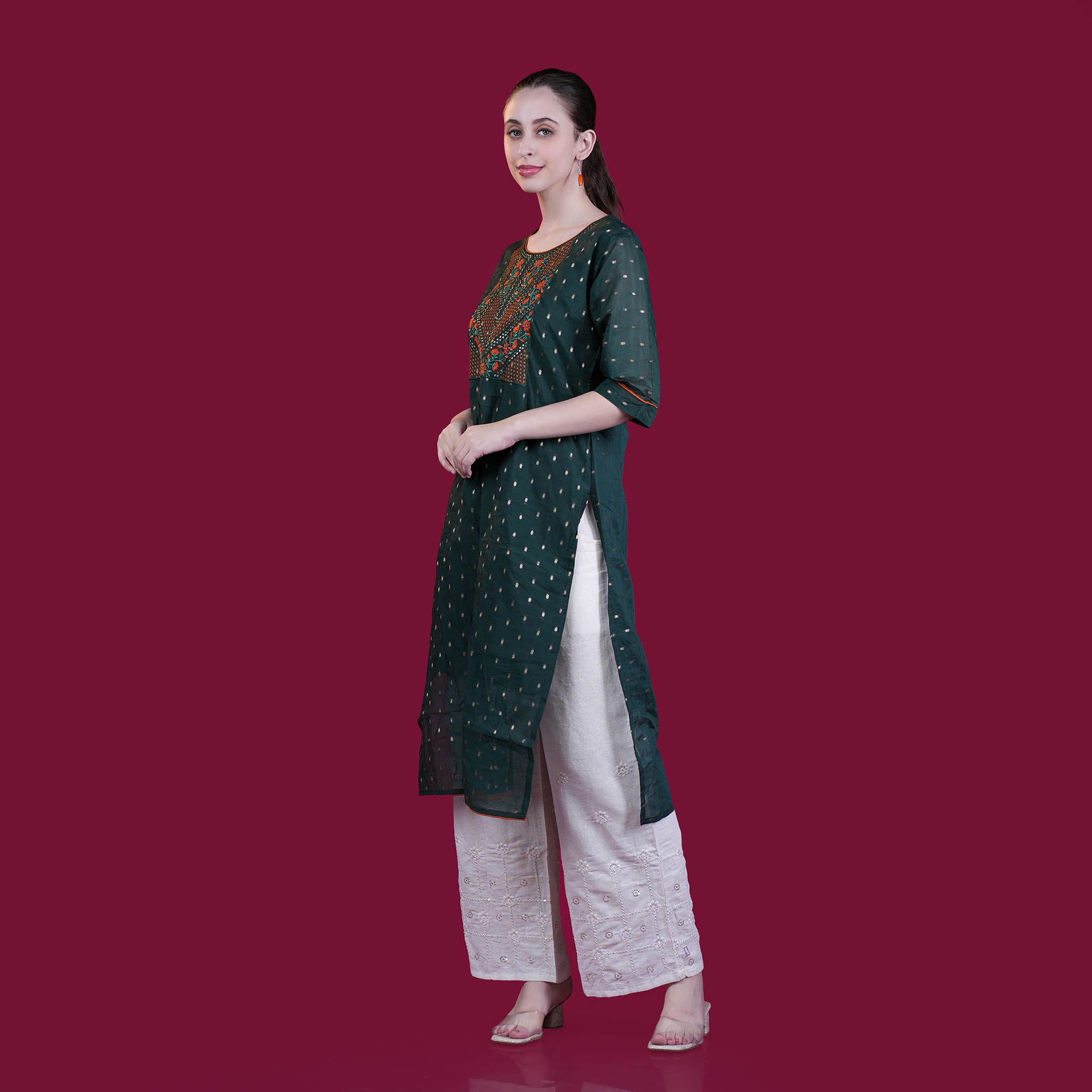 Chanderi Silk Kurta With Embroidery