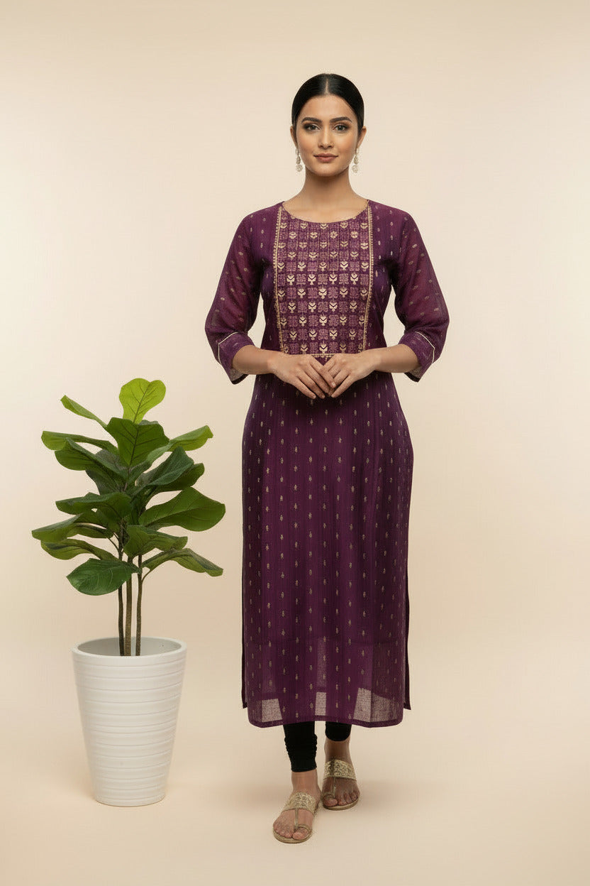 Buy Chanderi Silk Kurta With Embroidery in purple – Tvahra