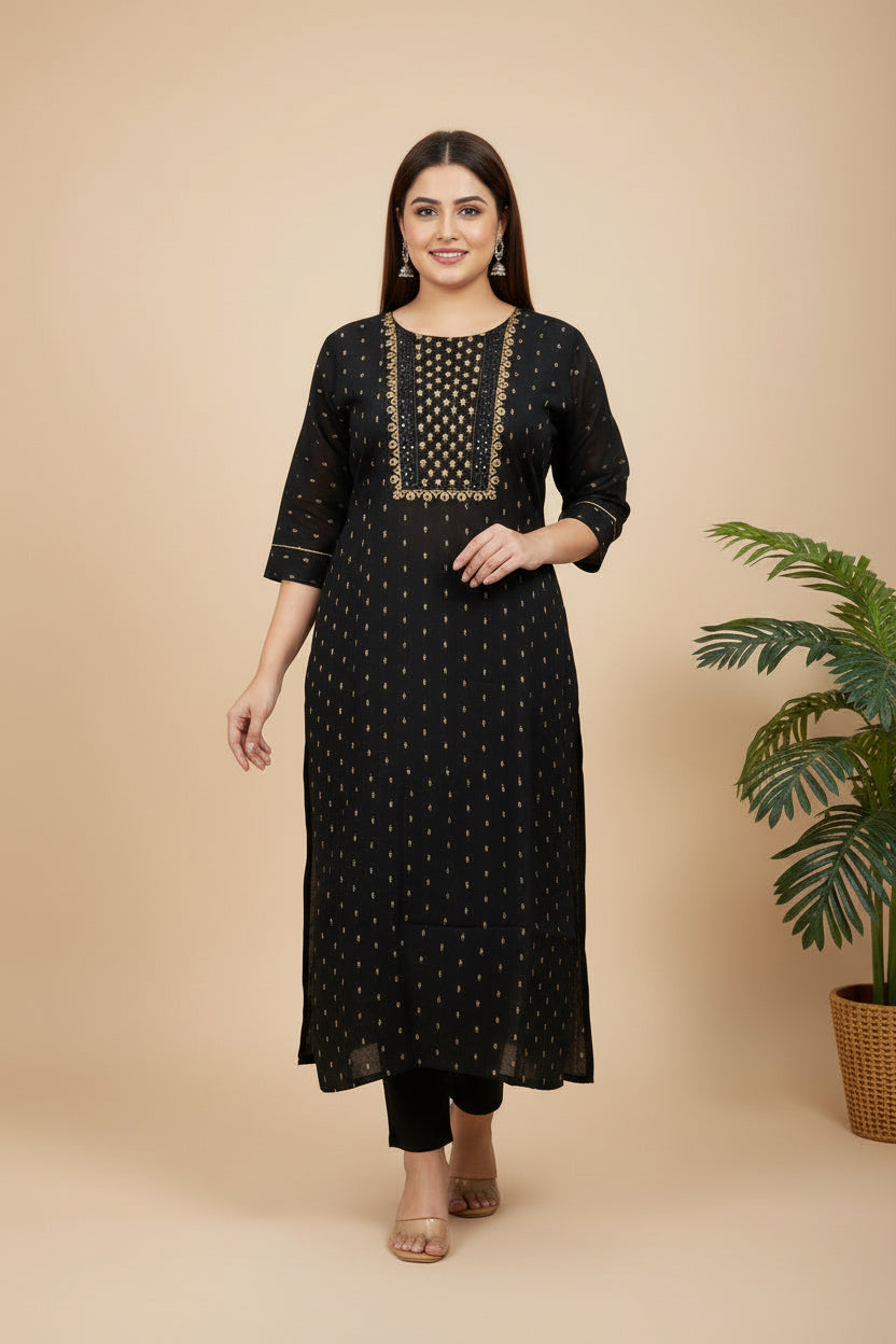 Buy Chanderi Silk Kurta With Embroidery in black – Tvahra
