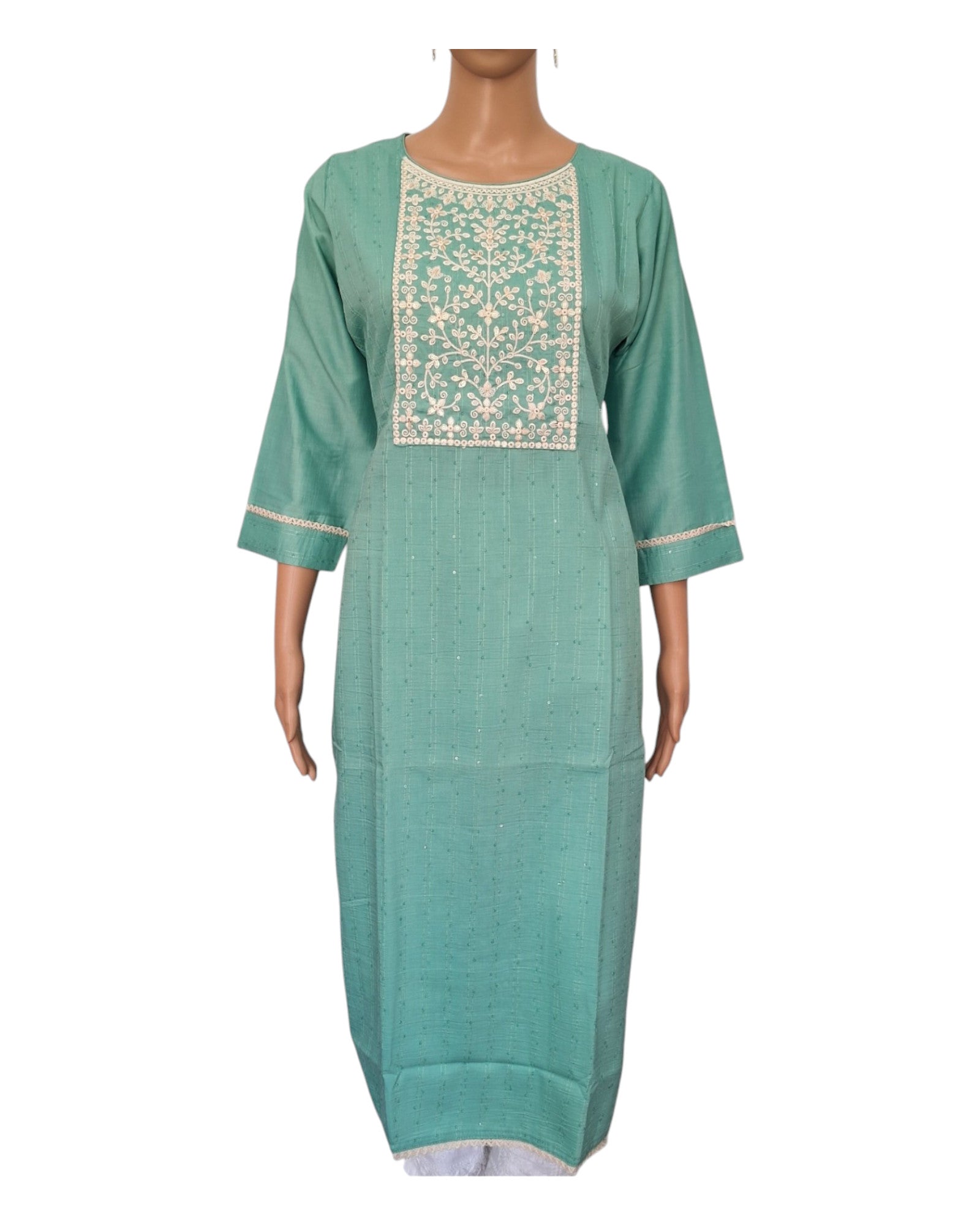 Buy Viscose Silk Kurta With Lace Work And Sequins in green – Tvahra