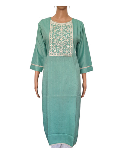 Buy Viscose Silk Kurta With Lace Work And Sequins in green – Tvahra