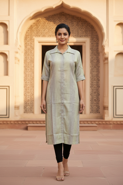 Semi Formal Rayon Cotton Collar Kurta