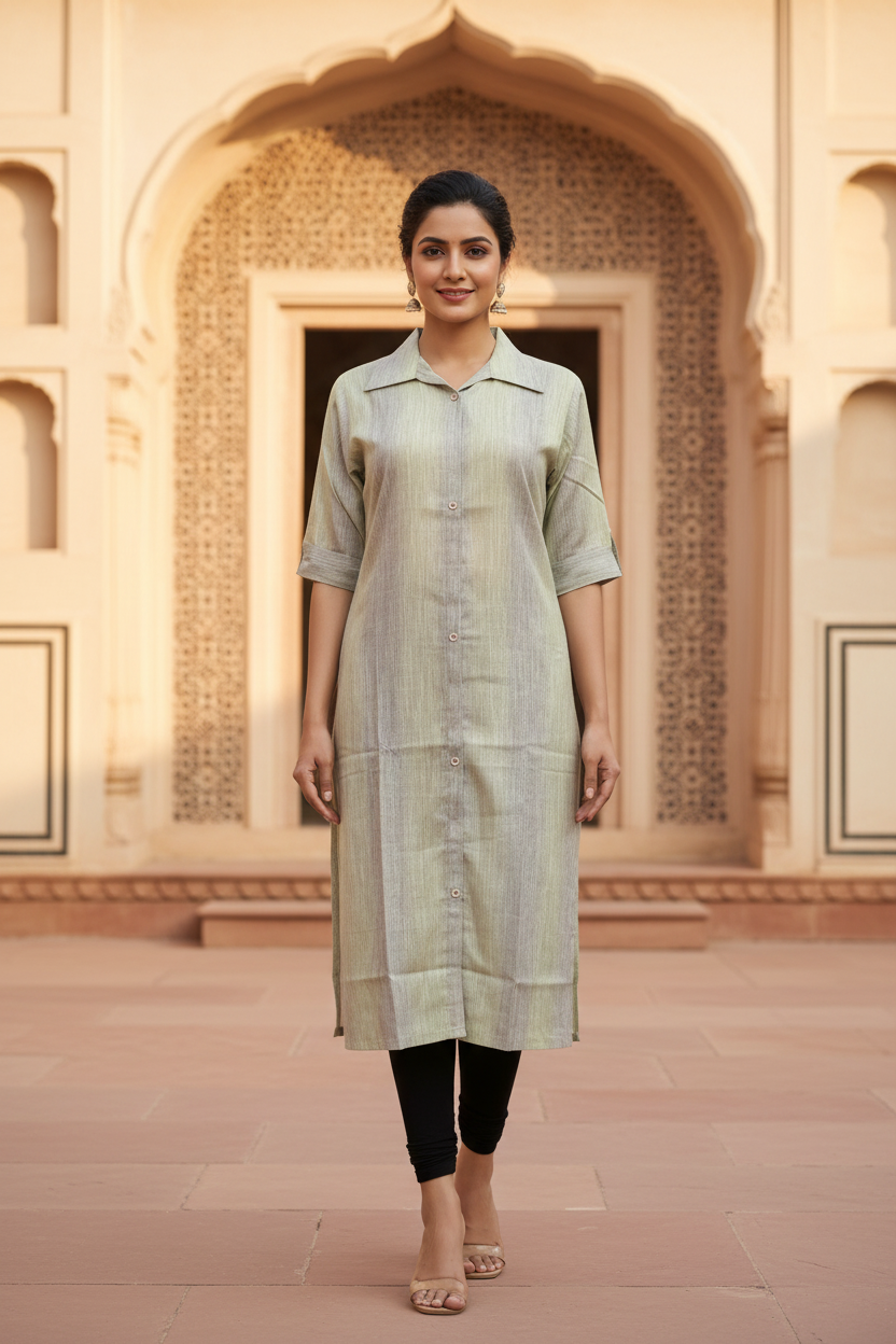 Semi Formal Rayon Cotton Collar Kurta