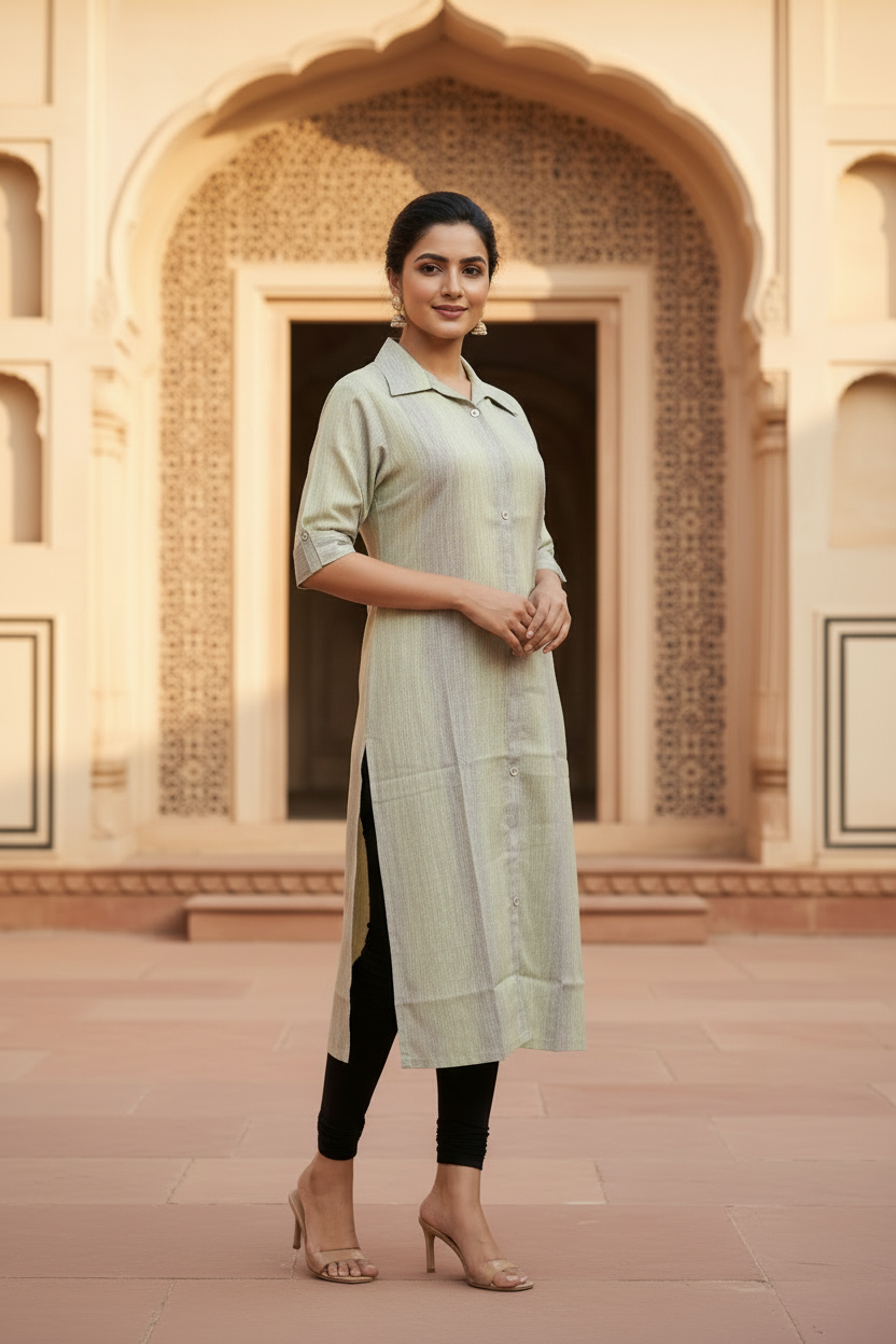 Semi Formal Rayon Cotton Collar Kurta