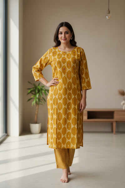 Cotton Kurta Pant Set With Minimal Embroidery