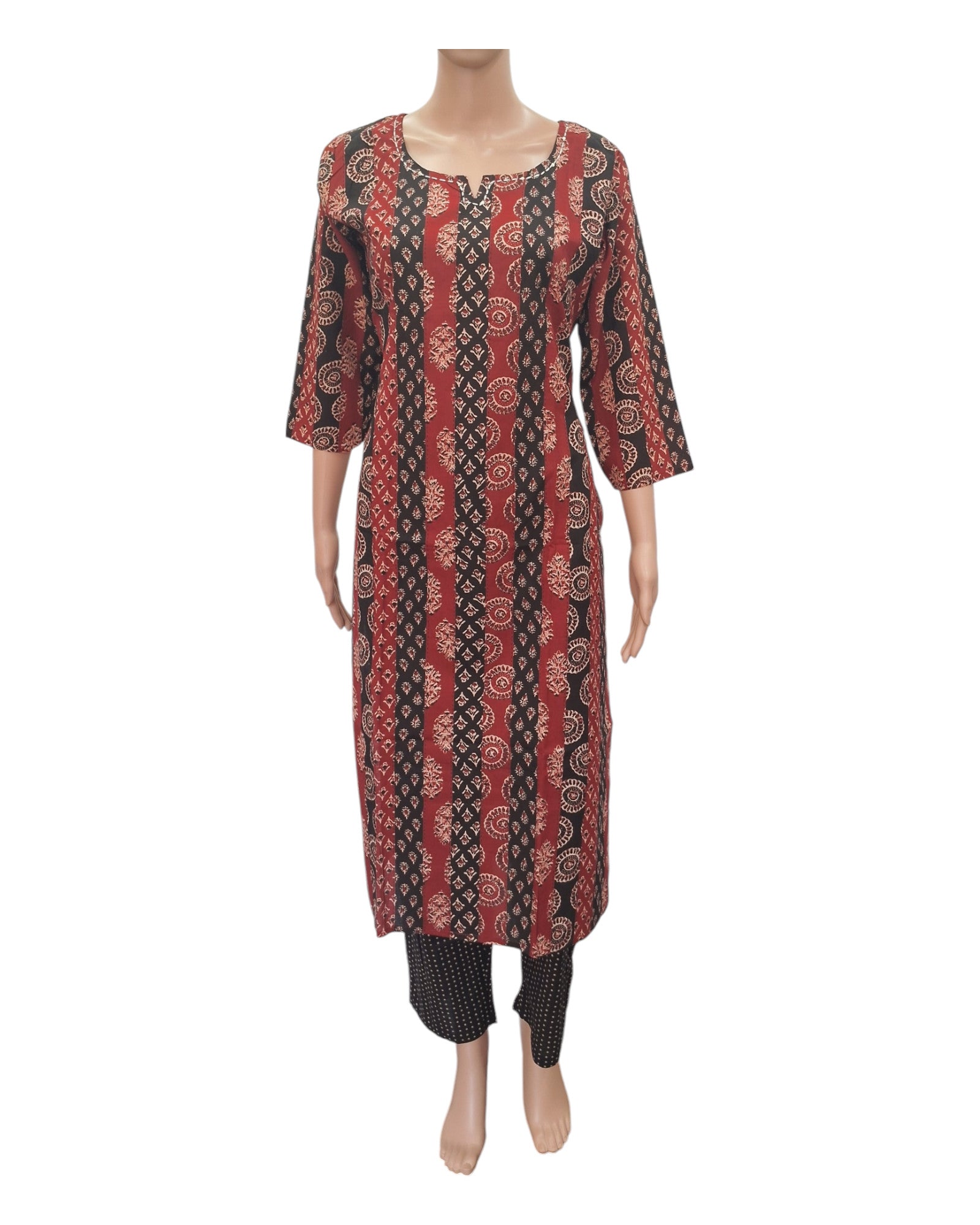 Buy Red and Black Cotton Kurta Pant Set – Tvahra
