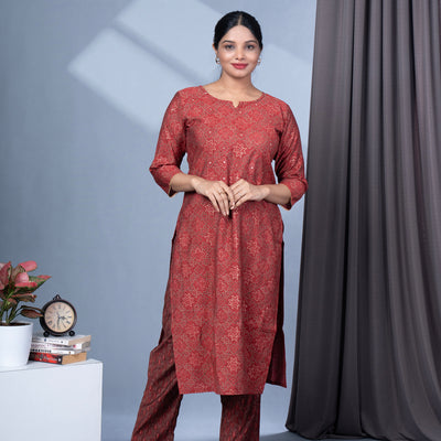 Gold Foil Print Chanderi Silk Kurta Pant Dupatta Set