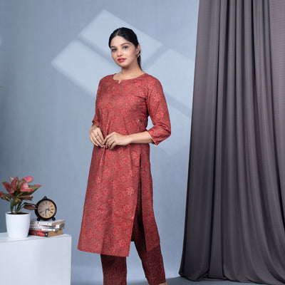 Gold Foil Print Chanderi Silk Kurta Pant Dupatta Set