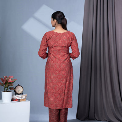 Gold Foil Print Chanderi Silk Kurta Pant Dupatta Set