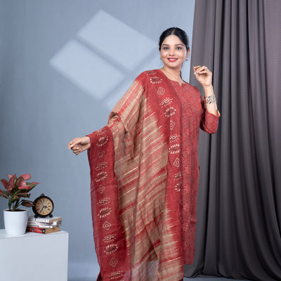 Gold Foil Print Chanderi Silk Kurta Pant Dupatta Set