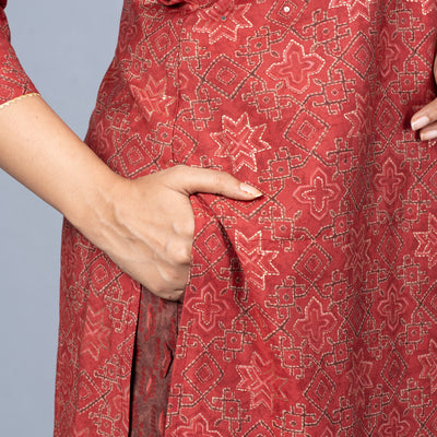 Gold Foil Print Chanderi Silk Kurta Pant Dupatta Set