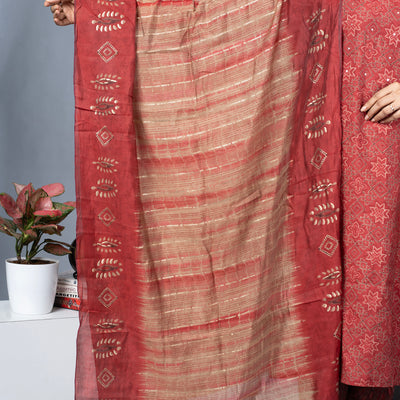 Gold Foil Print Chanderi Silk Kurta Pant Dupatta Set