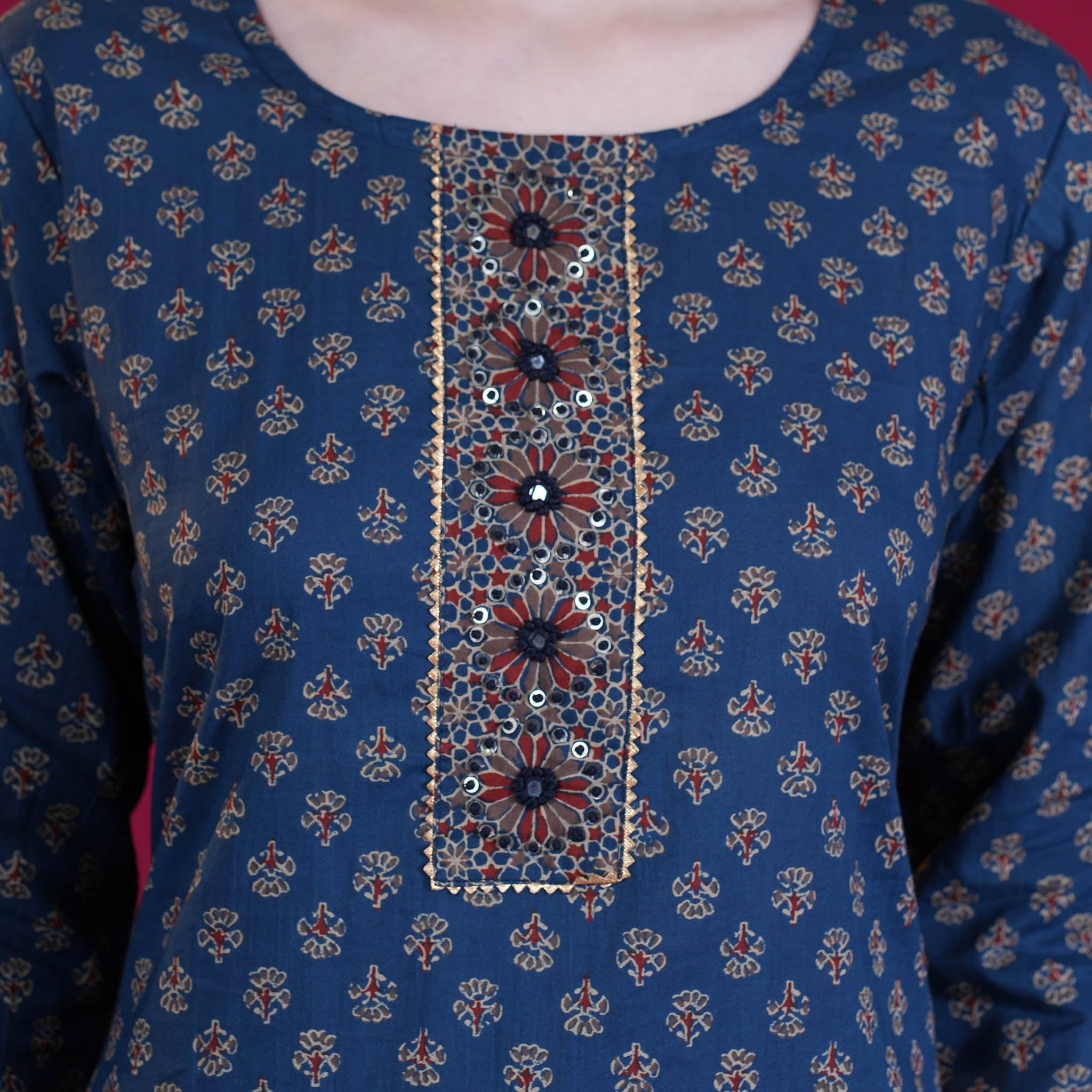 Ajrakh Print Cotton Kurta Pant Dupatta Set