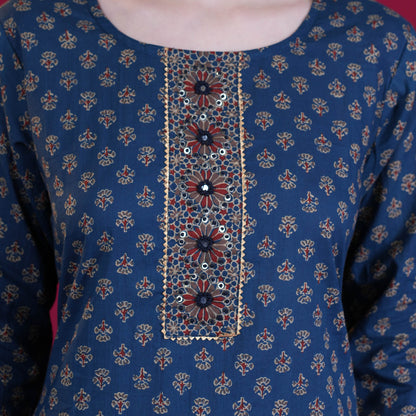Ajrakh Print Cotton Kurta Pant Dupatta Set