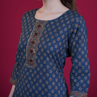 Ajrakh Print Cotton Kurta Pant Dupatta Set
