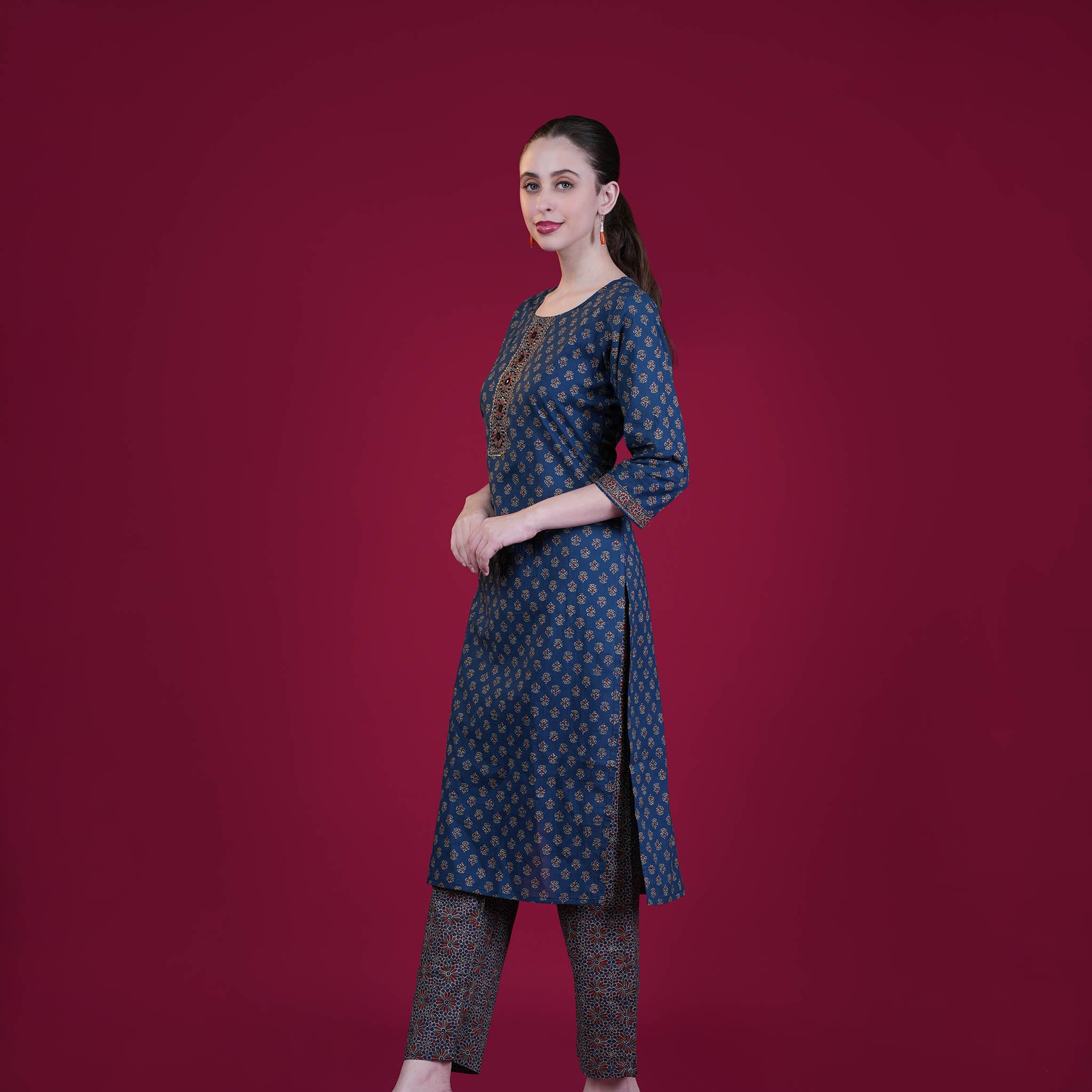 Ajrakh Print Cotton Kurta Pant Dupatta Set